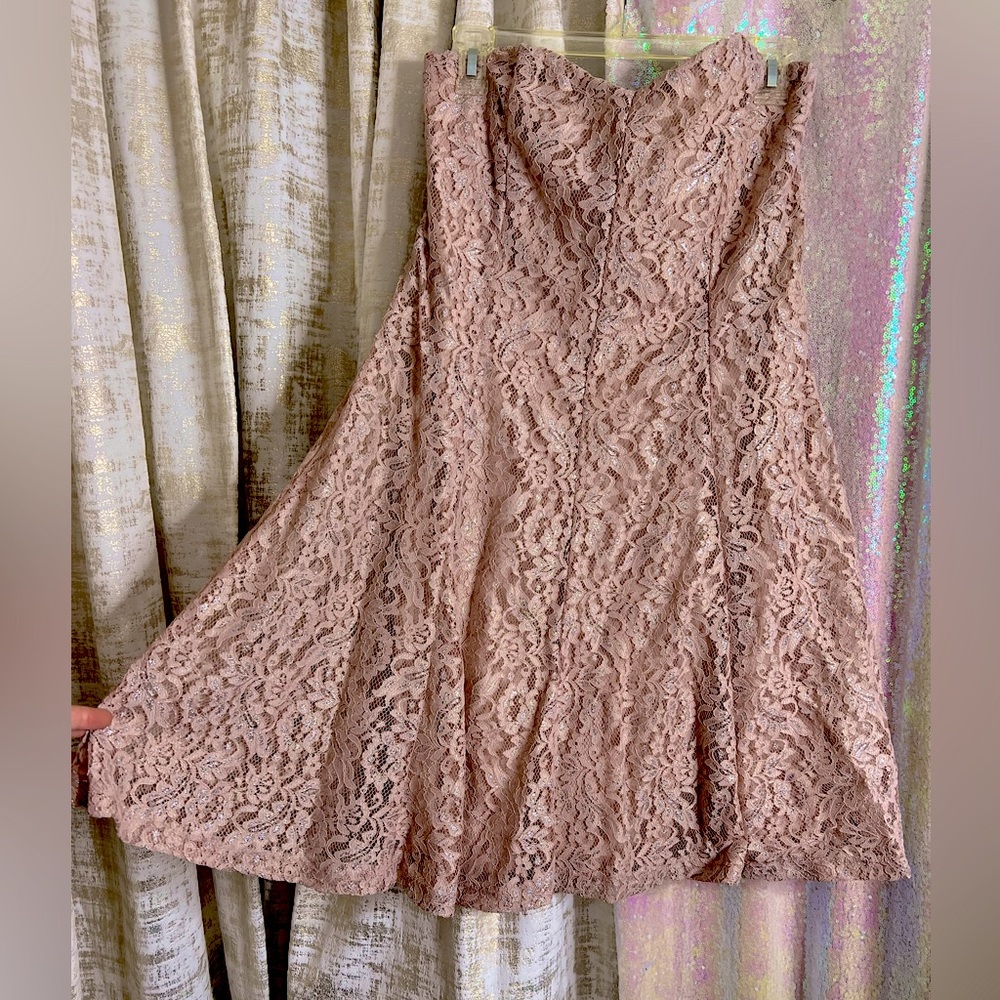 Dusty Mauve & Silver Lace Strapless A-Line Party Dress 💕
